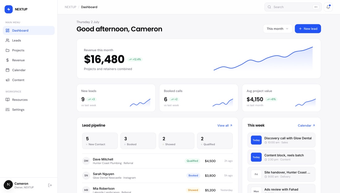 A custom business dashboard built by NEXTUP